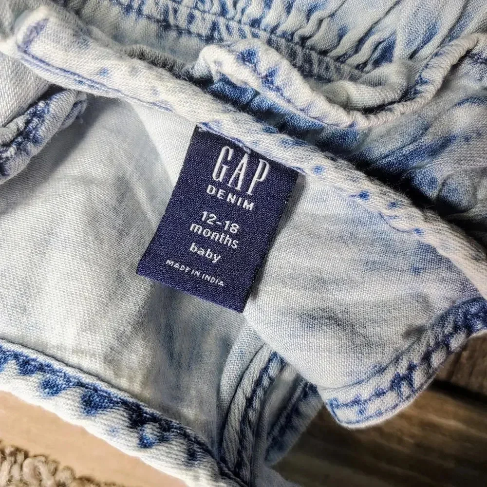 Gap Denim Toddler Girl Chambray Ruffle Sleeve Dress Size 12-18 Months